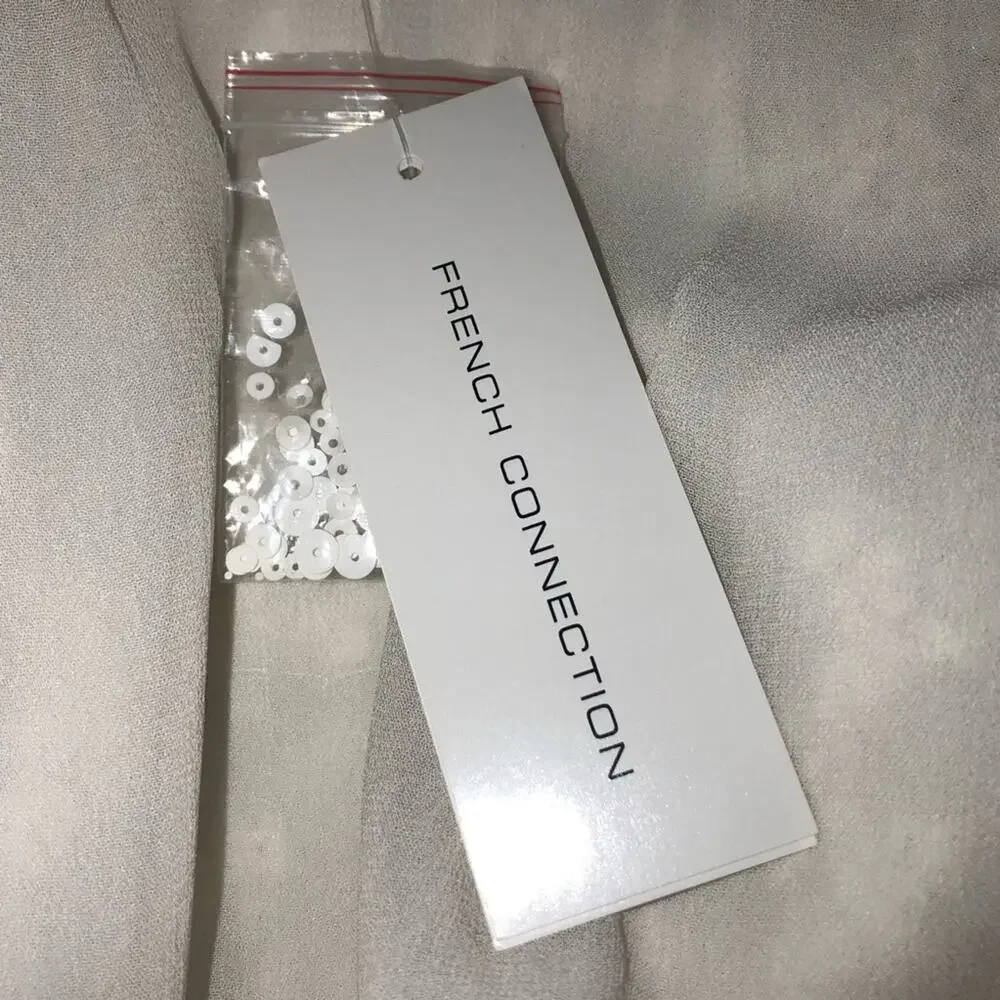 French Connection Mimosa Mist Sequined Tie Front Jacket in Daisy White 4 NWT